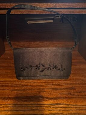 Black Evening Clutch with Floral Embroidery